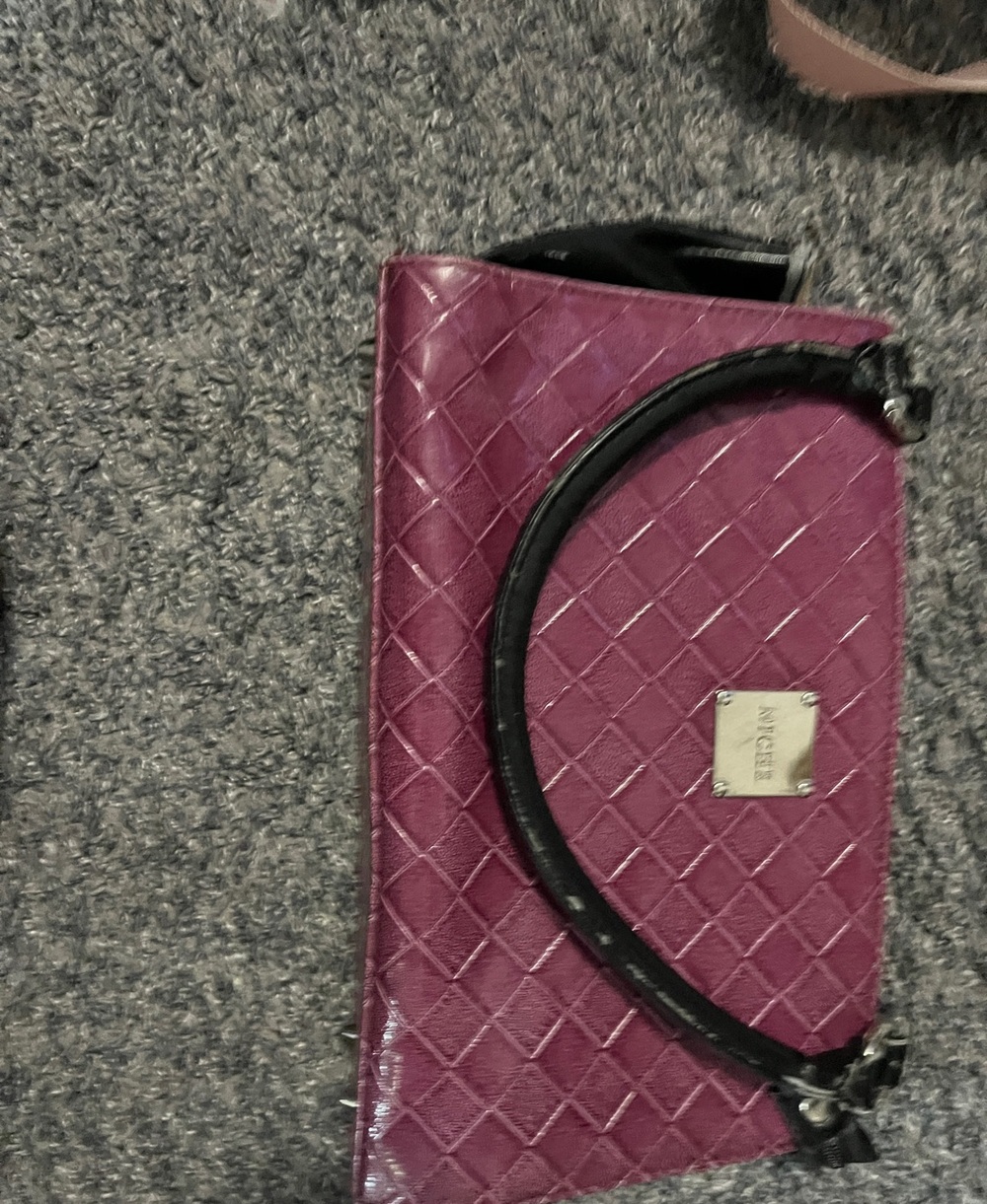 Miche Quilted Clutch in Plum with Black Handles
